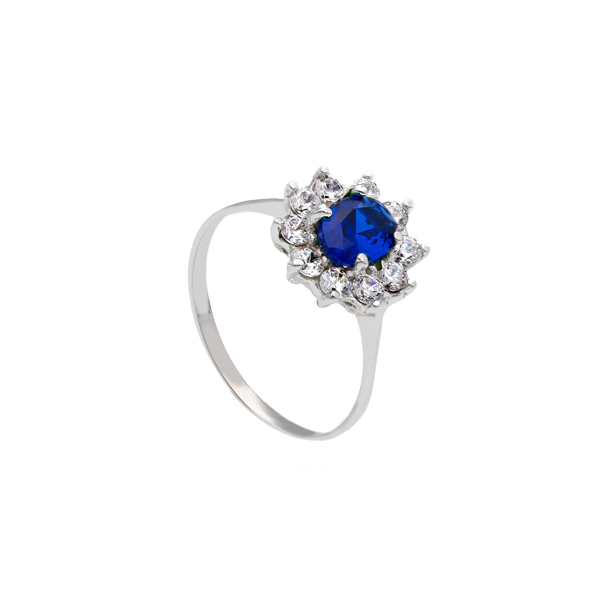Maiocchi Milano Anello in Oro Bianco 18kt Zirconi e Cristallo Blu