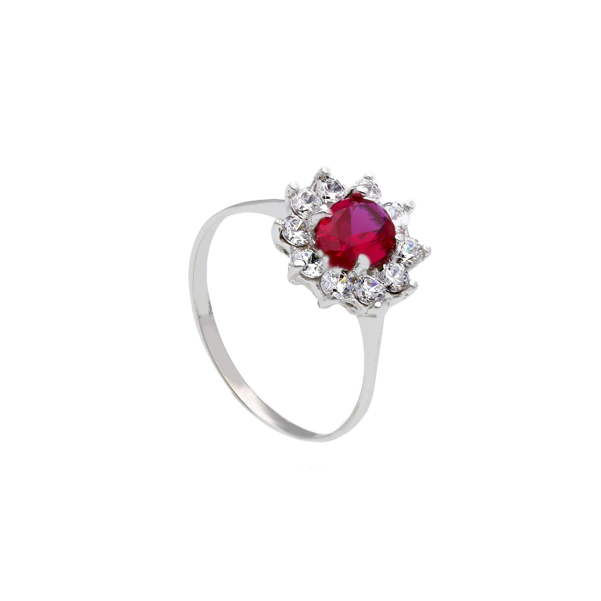 Maiocchi Milano Anello in Oro Bianco 18kt Zirconi e Cristallo Rosso
