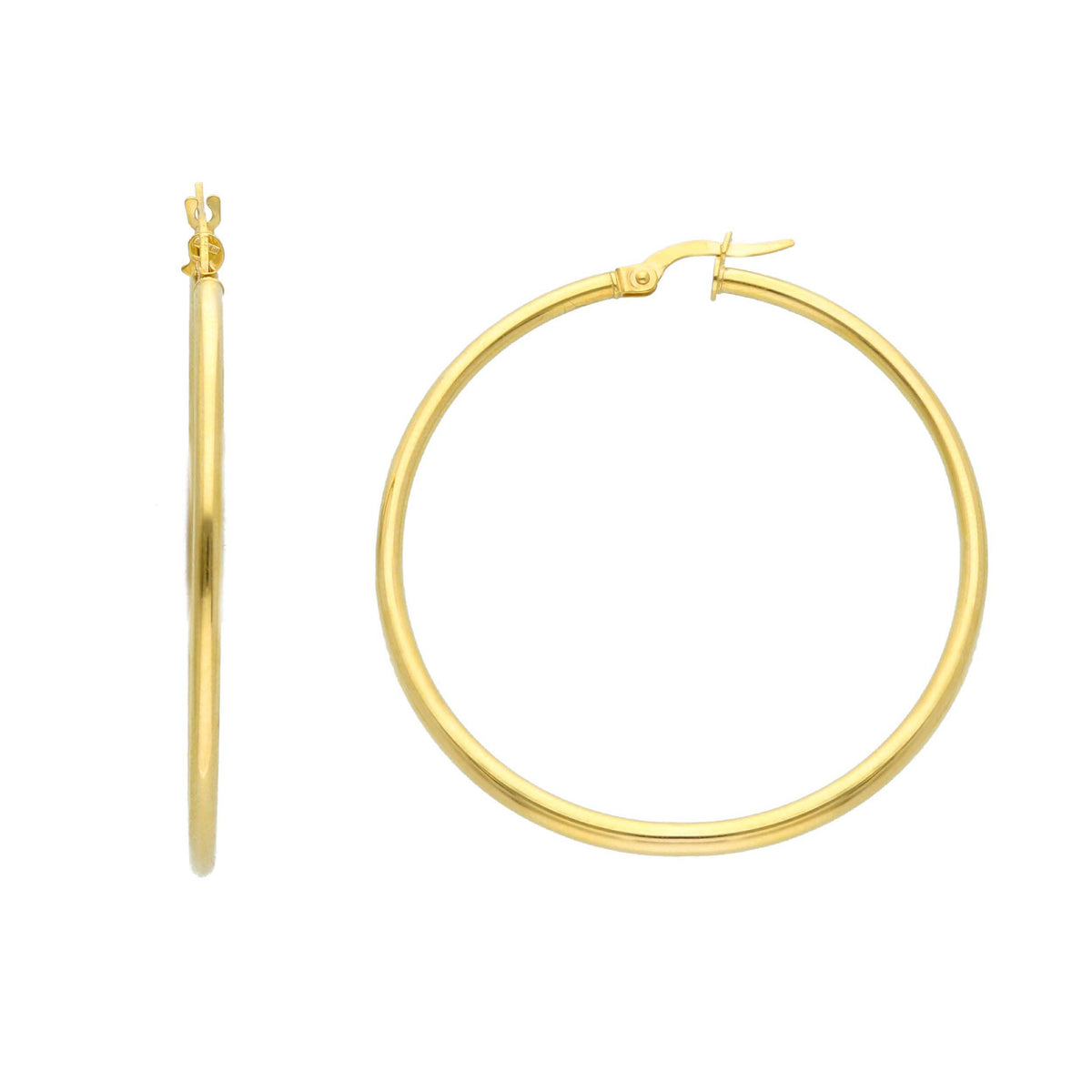 9kt Yellow Gold Hoop Earrings Section 2 mm Diameter 40 mm