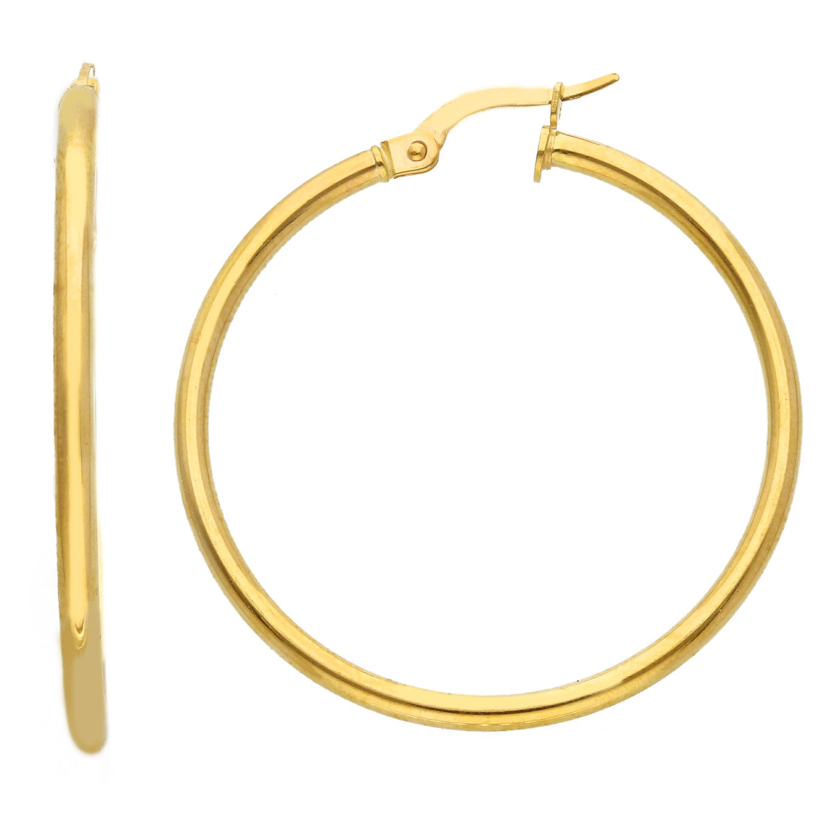 9kt Yellow Gold Hoop Earrings Section 2 mm Diameter 30 mm