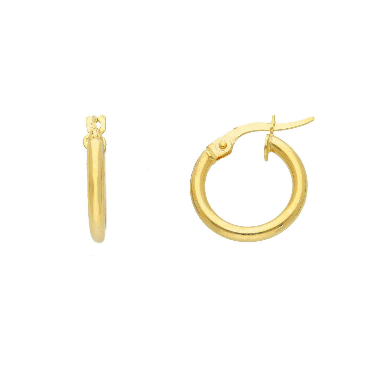 9kt Yellow Gold Hoop Earrings Section 2 mm Diameter 10 mm