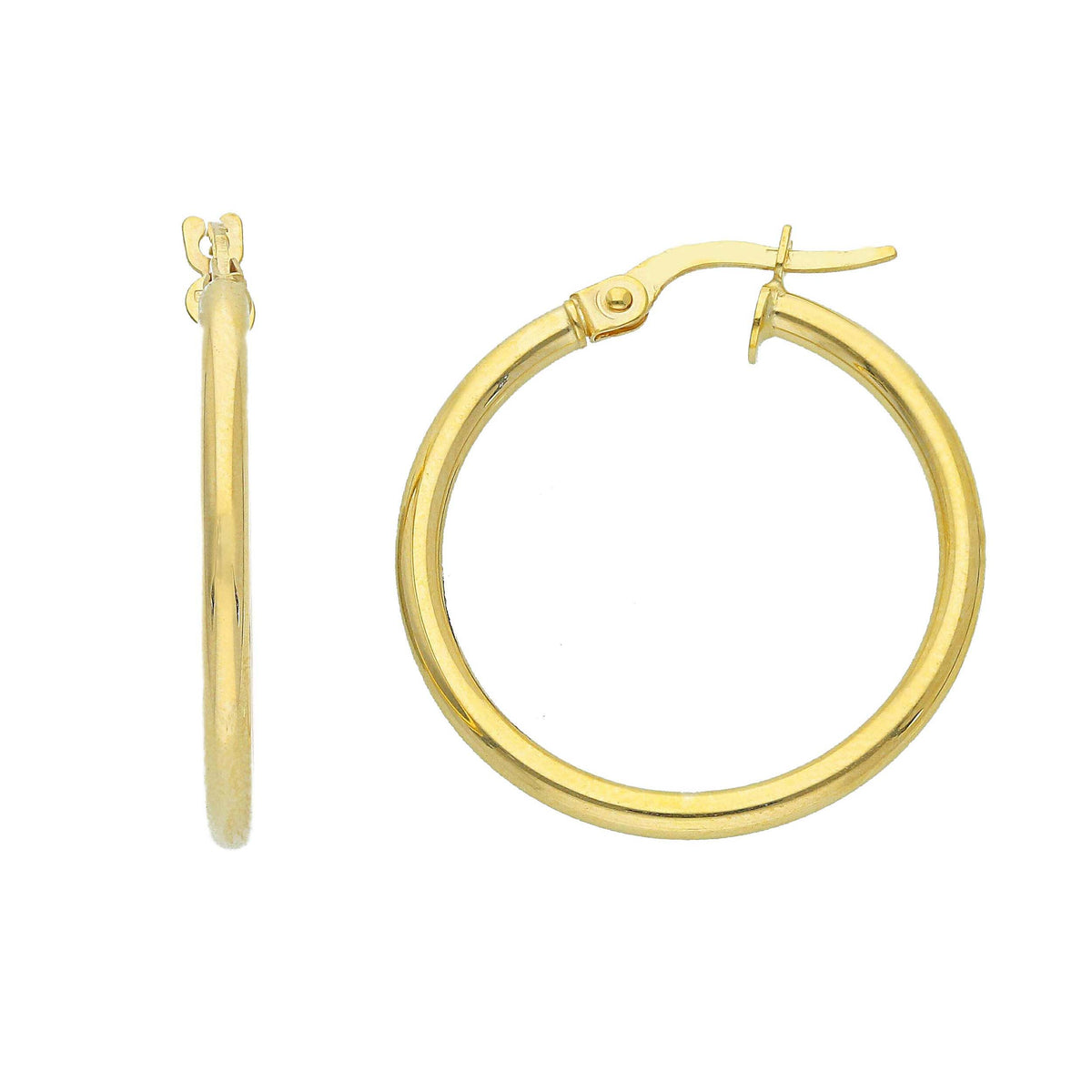 9kt Yellow Gold Hoop Earrings Section 2 mm Diameter 20 mm