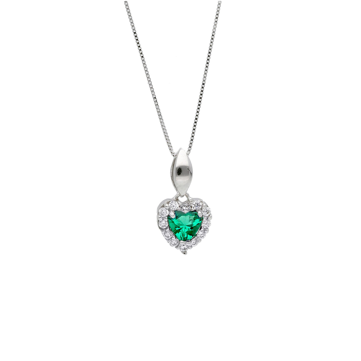 Maiocchi Milano Girocollo in Oro Bianco 18kt e Zirconi e Cristallo Verde a Cuore