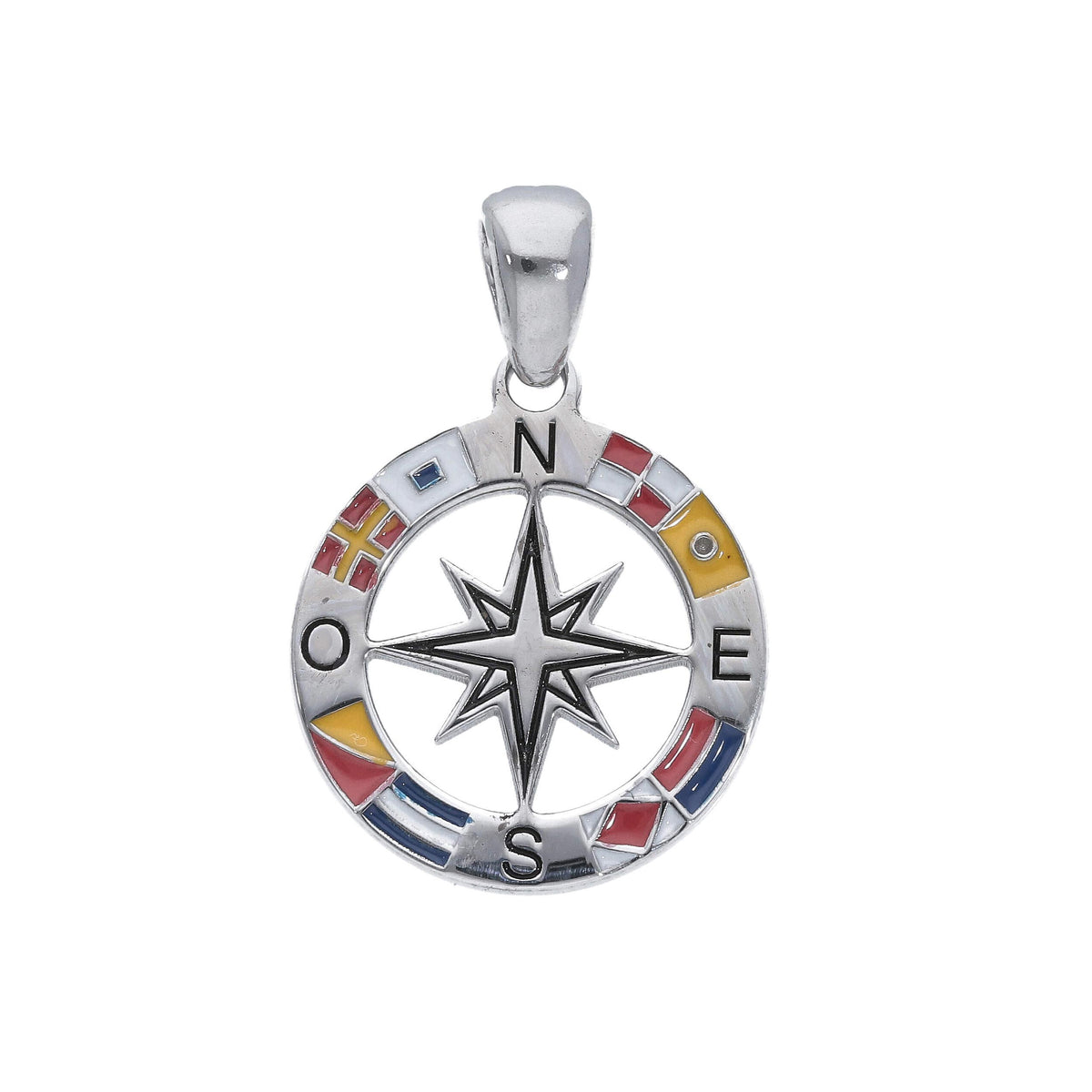 Maiocchi Silver Compass Rose Pendant Silver and Enamel