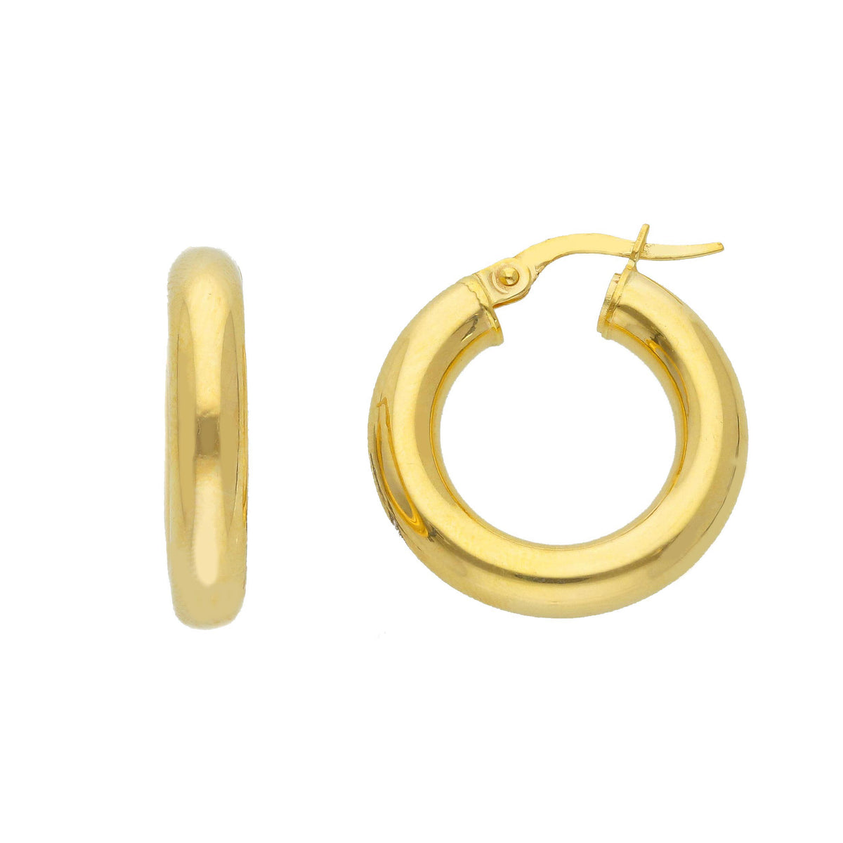9kt Yellow Gold Hoop Earrings Section 4 mm Diameter 15 mm