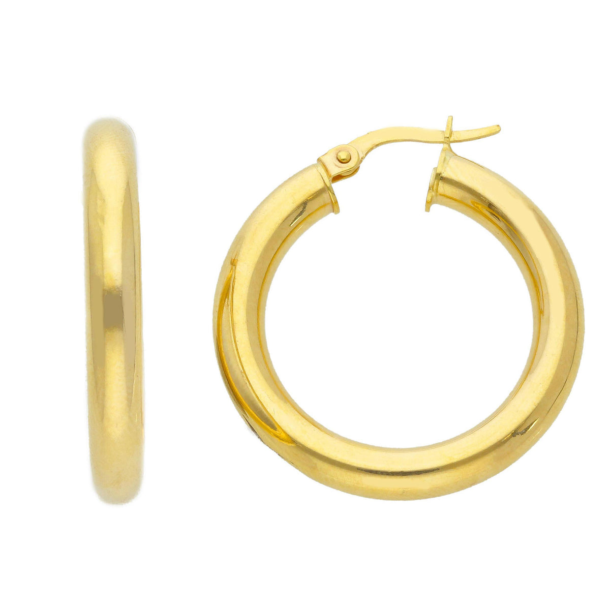 9kt Yellow Gold Hoop Earrings Section 4 mm Diameter 20 mm