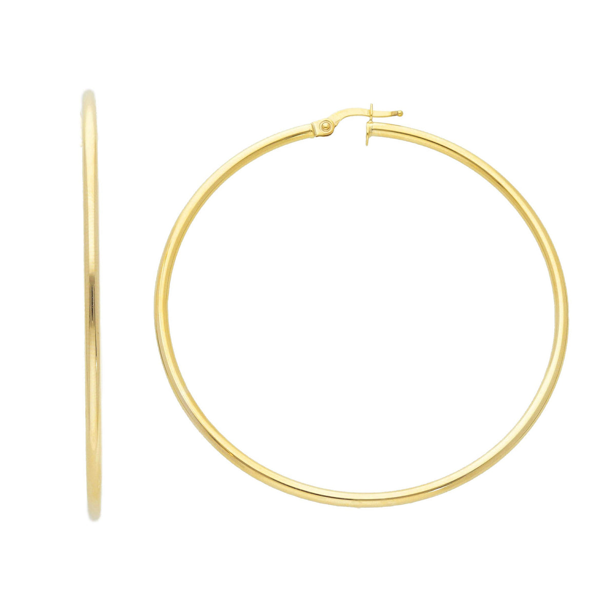 9kt Yellow Gold Hoop Earrings Section 2 mm Diameter 50 mm