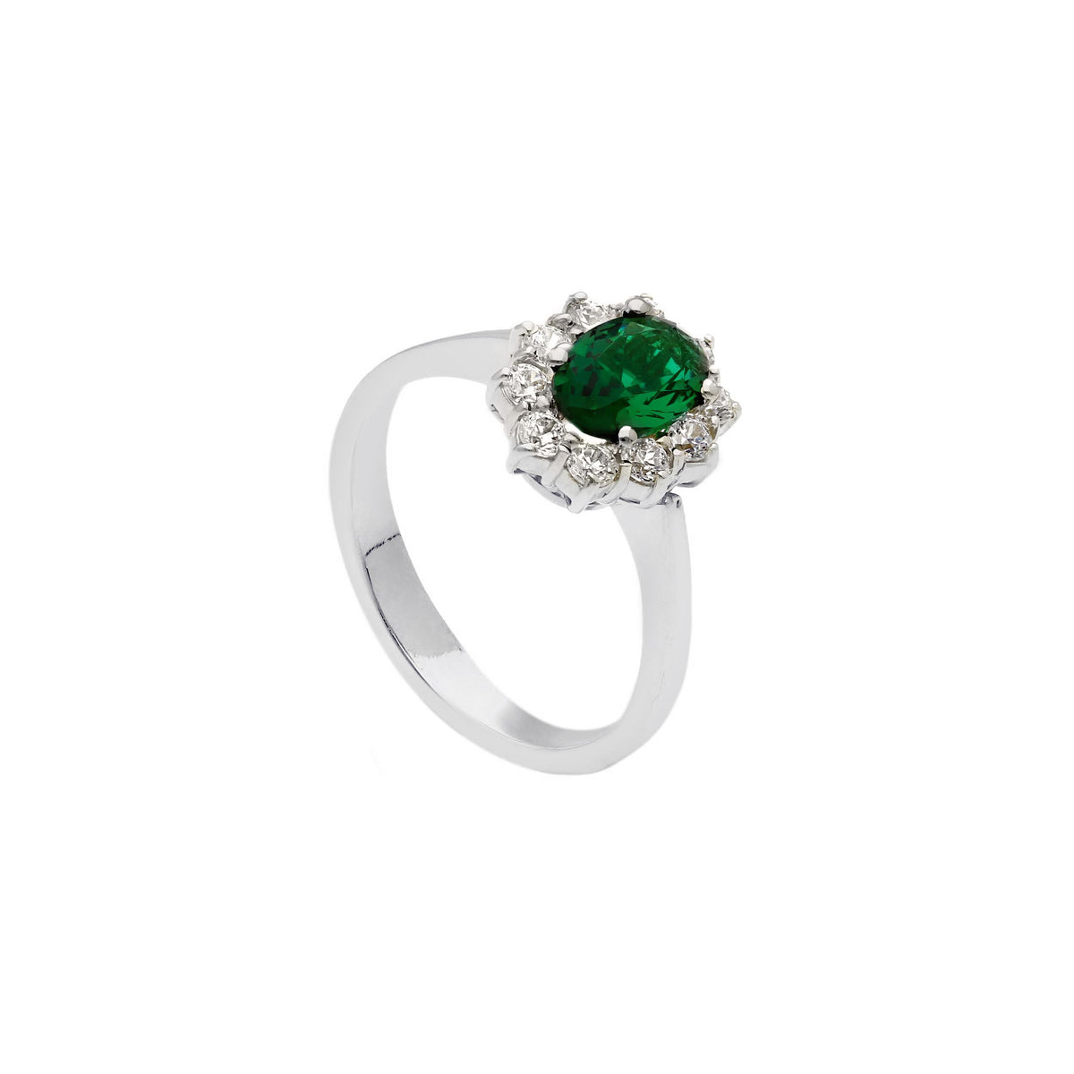 Maiocchi Milano Anello in Oro Bianco 18kt Zirconi e Cristallo Verde