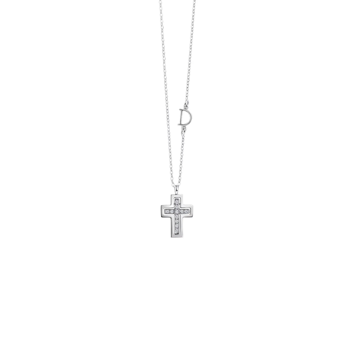 Damiani Belle Epoque Cross Necklace in White Gold and Diamonds