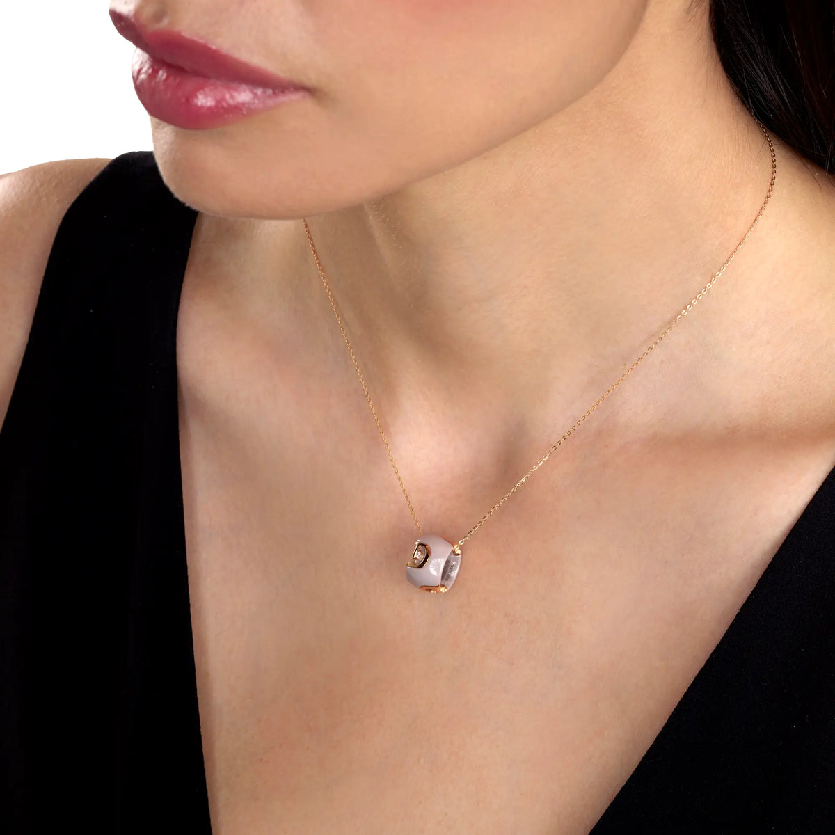 Damiani D.Icon Necklace in White Ceramic, Rose Gold and Diamond