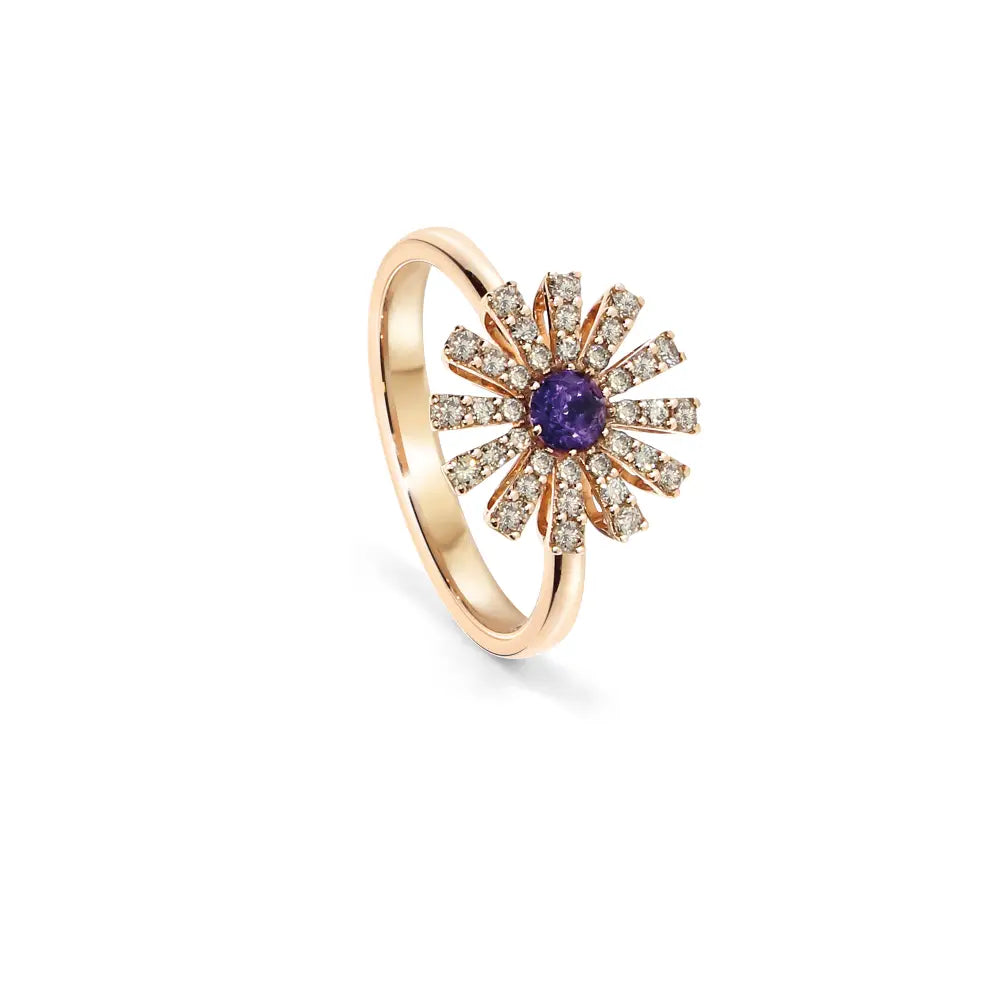 Damiani Margherita Ring in Rose Gold, Brown Diamonds and Amethyst