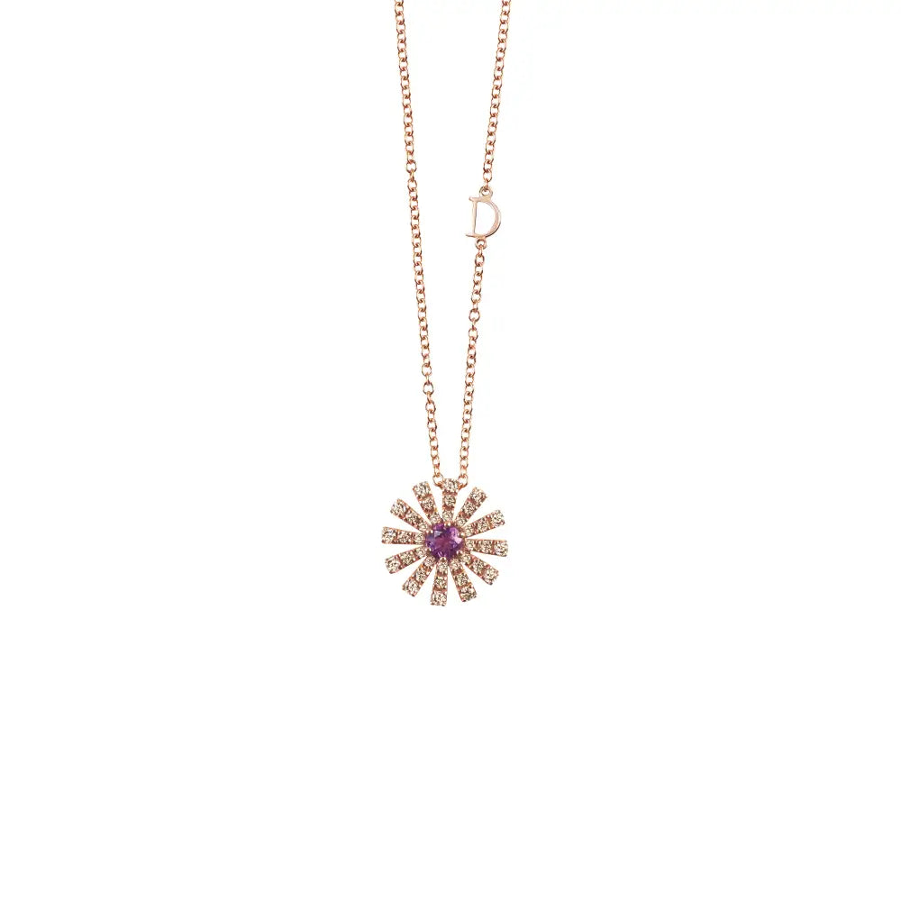 Damiani Collana in Oro Rosa e Diamanti Brown e Ametista