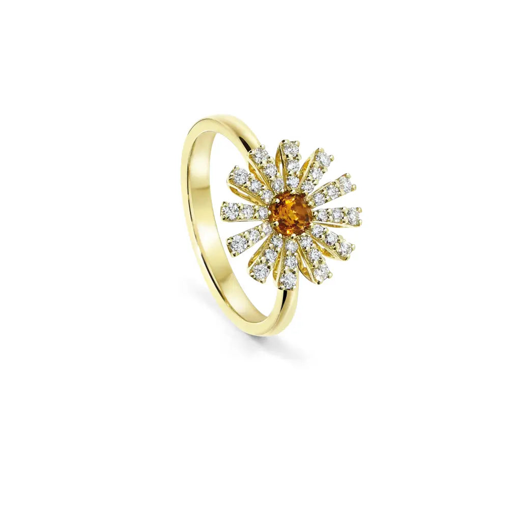 Damiani Anello Margherita in Oro Giallo Diamanti e Quarzo Citrino
