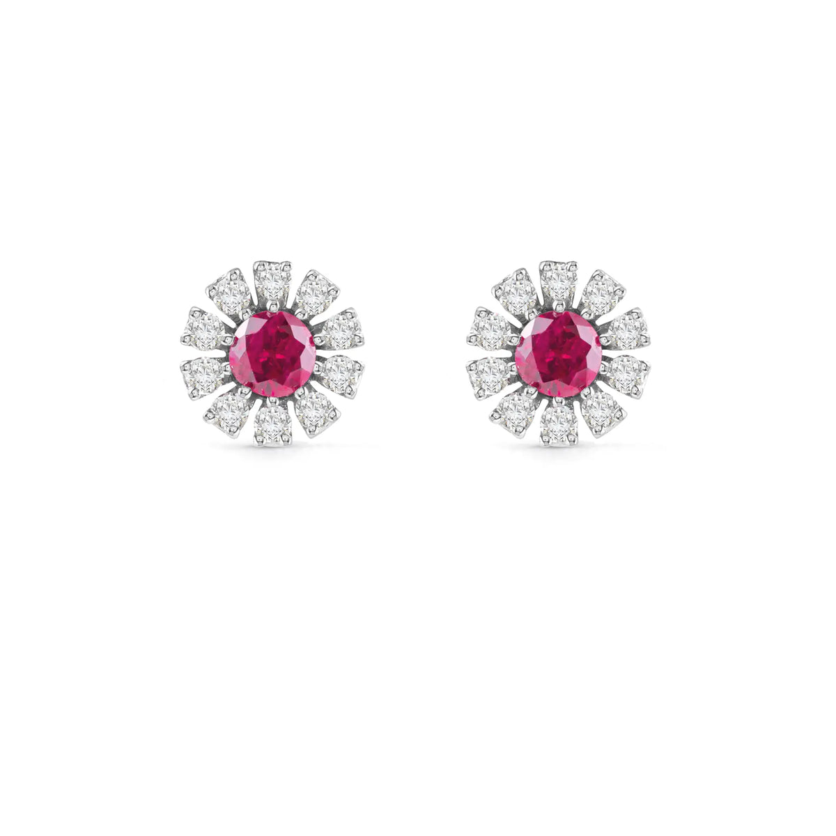 Damiani Margherita Earrings in White Gold, Diamonds and Rubies