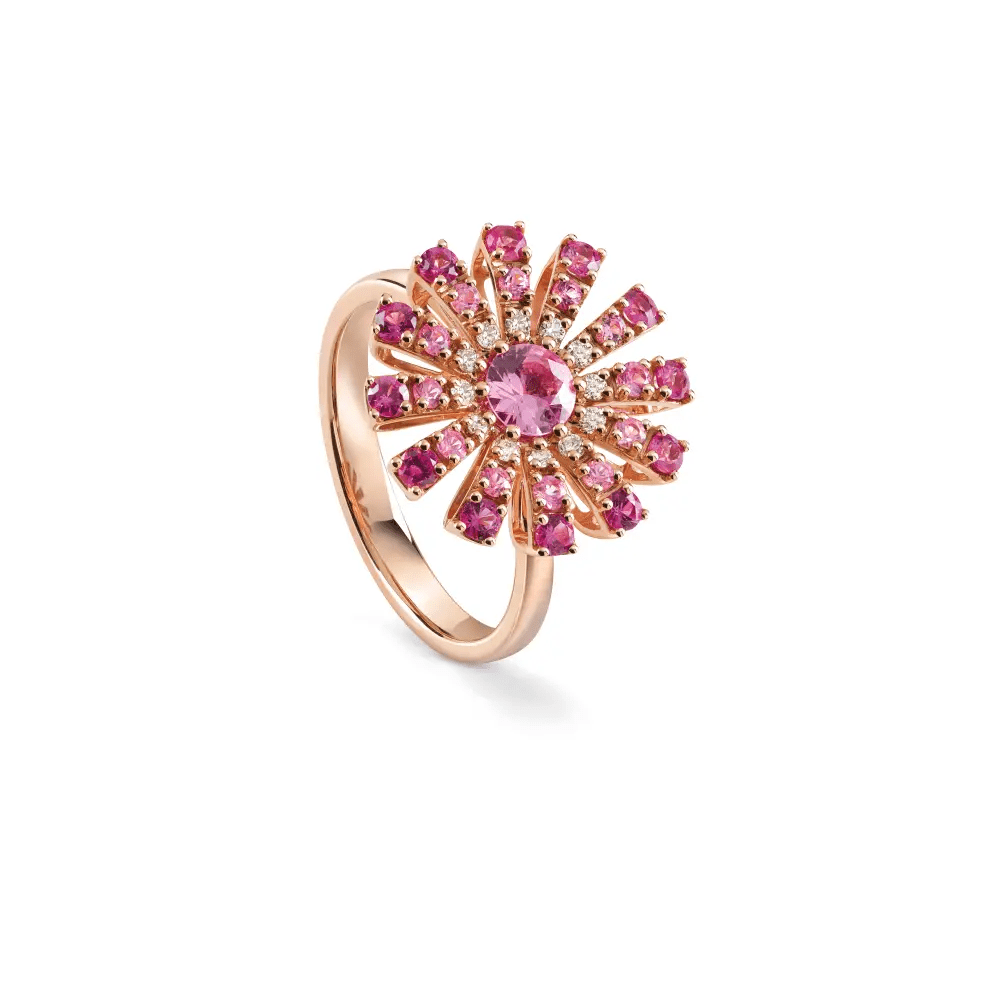 Damiani Anello Margherita Oro Rosa Diamanti e Zaffiri
