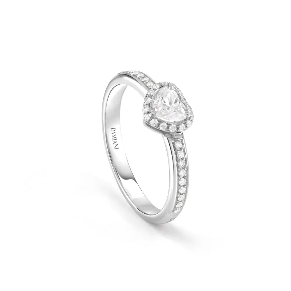 Damiani Anello Minou Full Pave Oro Bianco con Diamante taglio Cuore ct 0,30