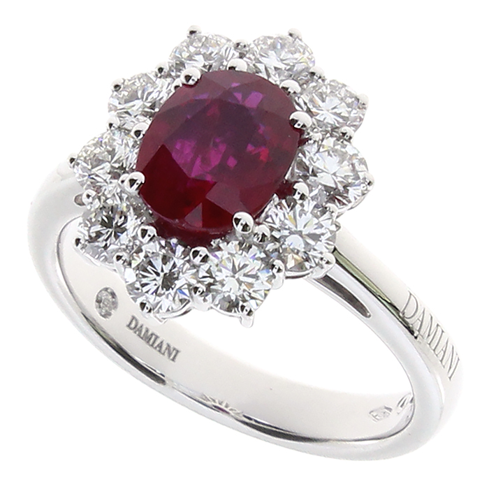 Damiani Ring in White Gold with Diamonds and Ruby ct 1.33