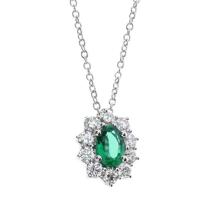 Damiani Necklace in White Gold, Diamonds and Emerald 0.92 ct