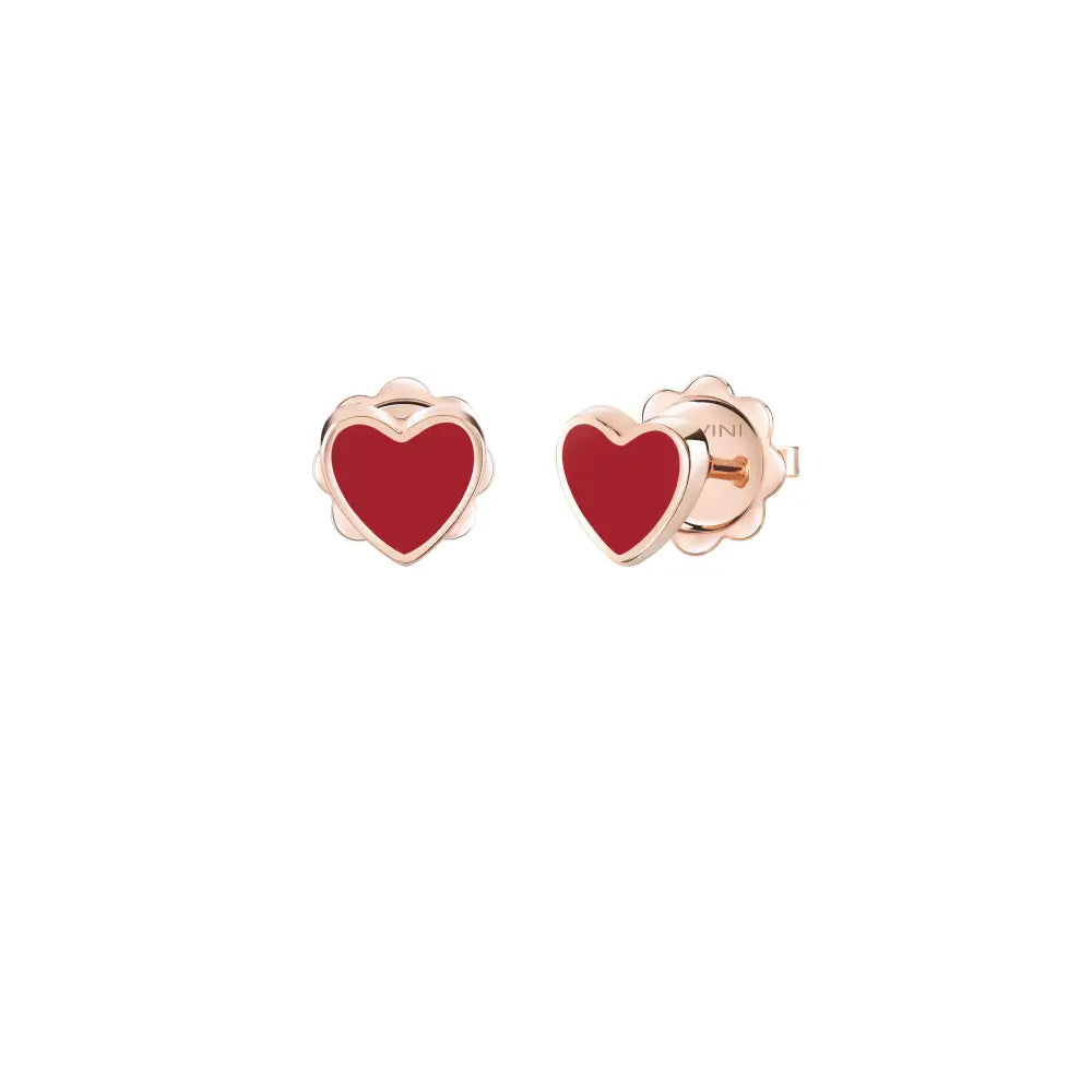 Salvini I Segni Heart Earrings in Rose Gold and Hybrid Ceramic Red