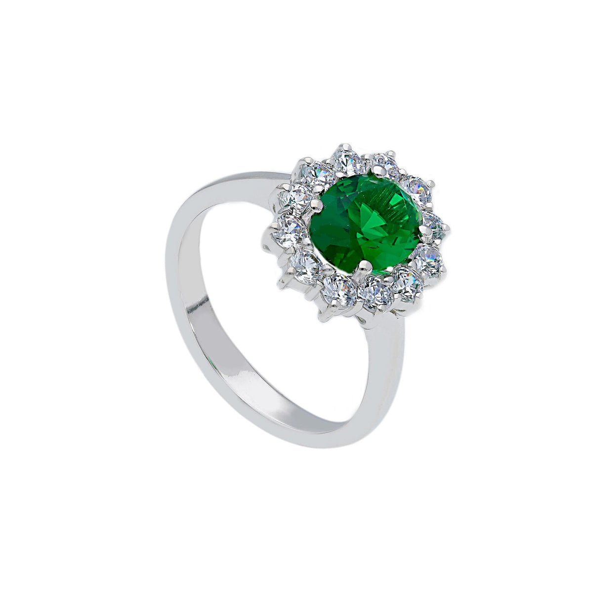 Maiocchi Milano Anello in Oro Bianco 18kt Zirconi e Cristallo Verde