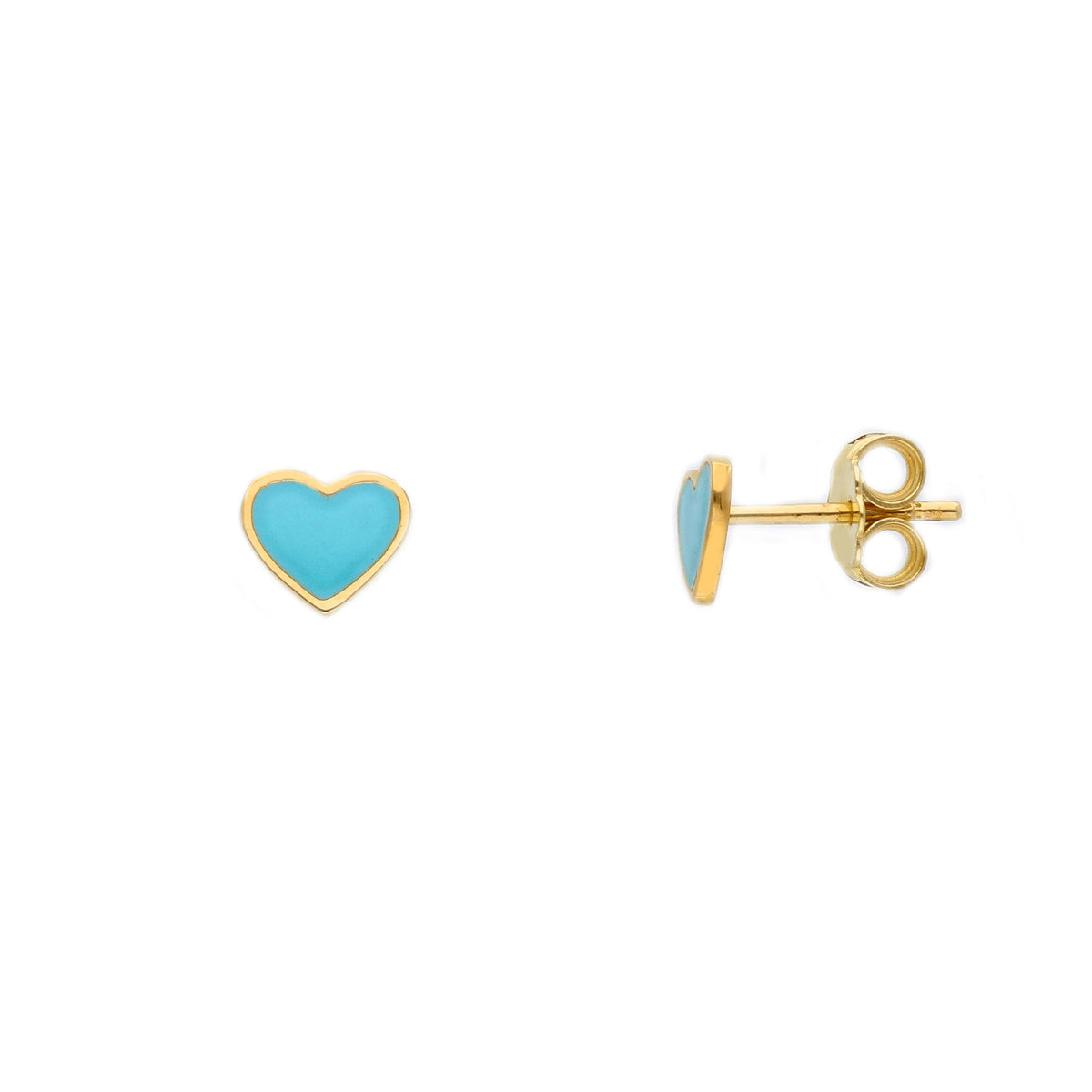 Maiocchi Gold Heart Earrings in 18kt Yellow Gold and Blue Enamel