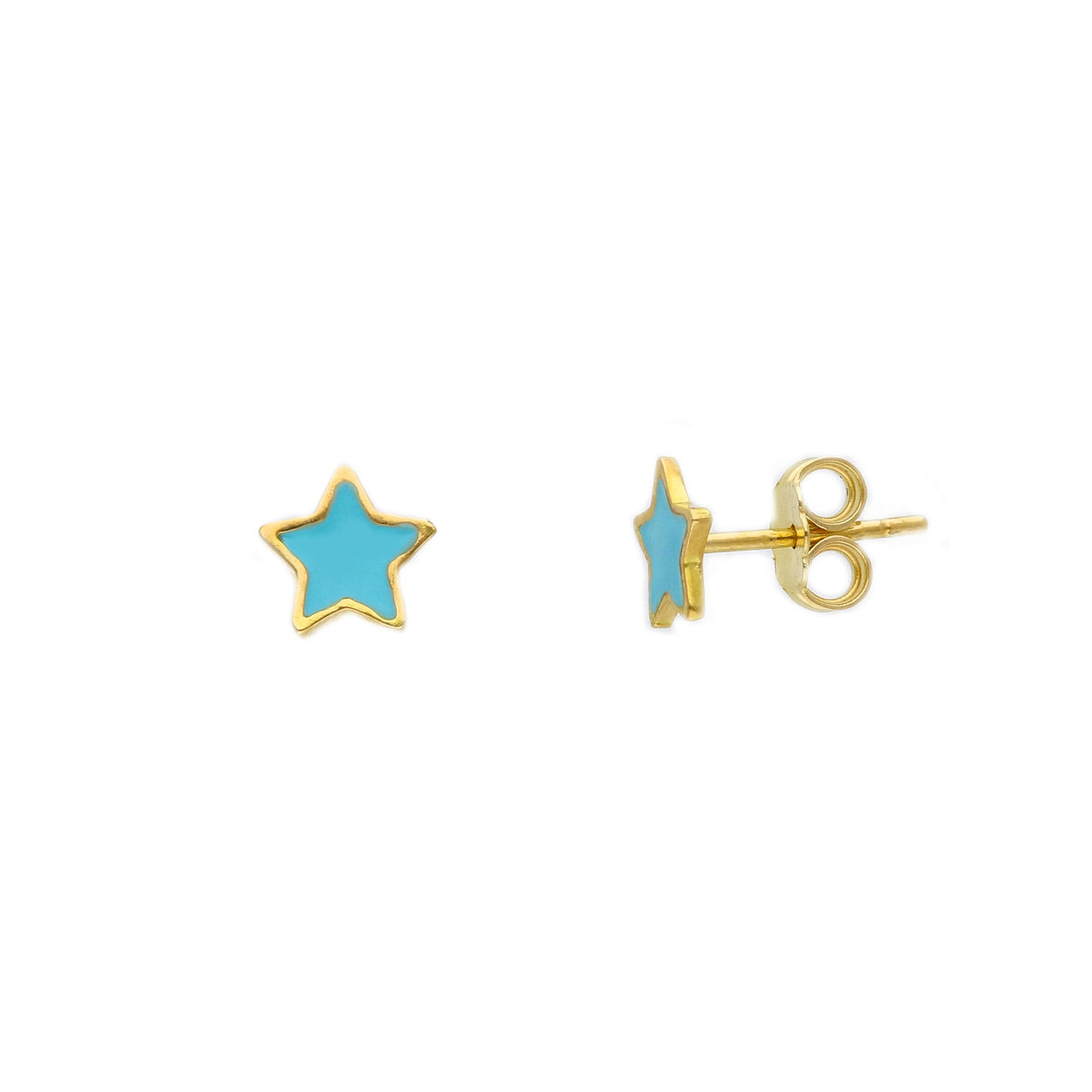 Maiocchi Gold Star Earrings in 18kt Yellow Gold and Blue Enamel