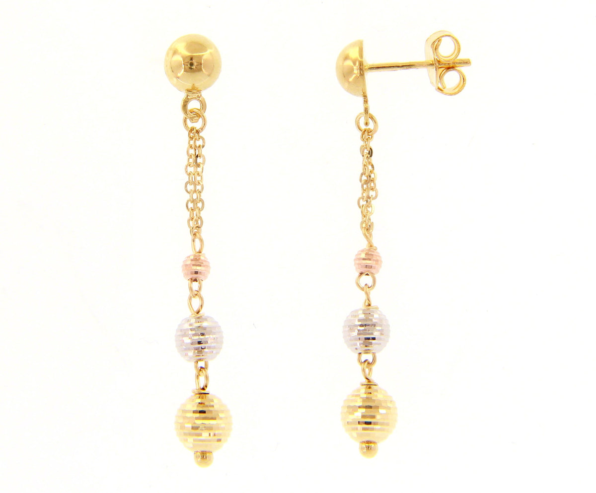 Maiocchi Gold Orecchini Pendenti con Palline Oro 3 Colori 18kt