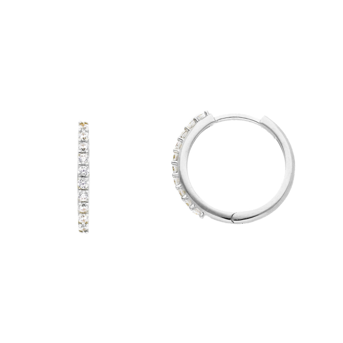 Maiocchi Gold Orecchini Cerchi Scattino in Oro Bianco 18kt Ø 15 MM e Zirconi