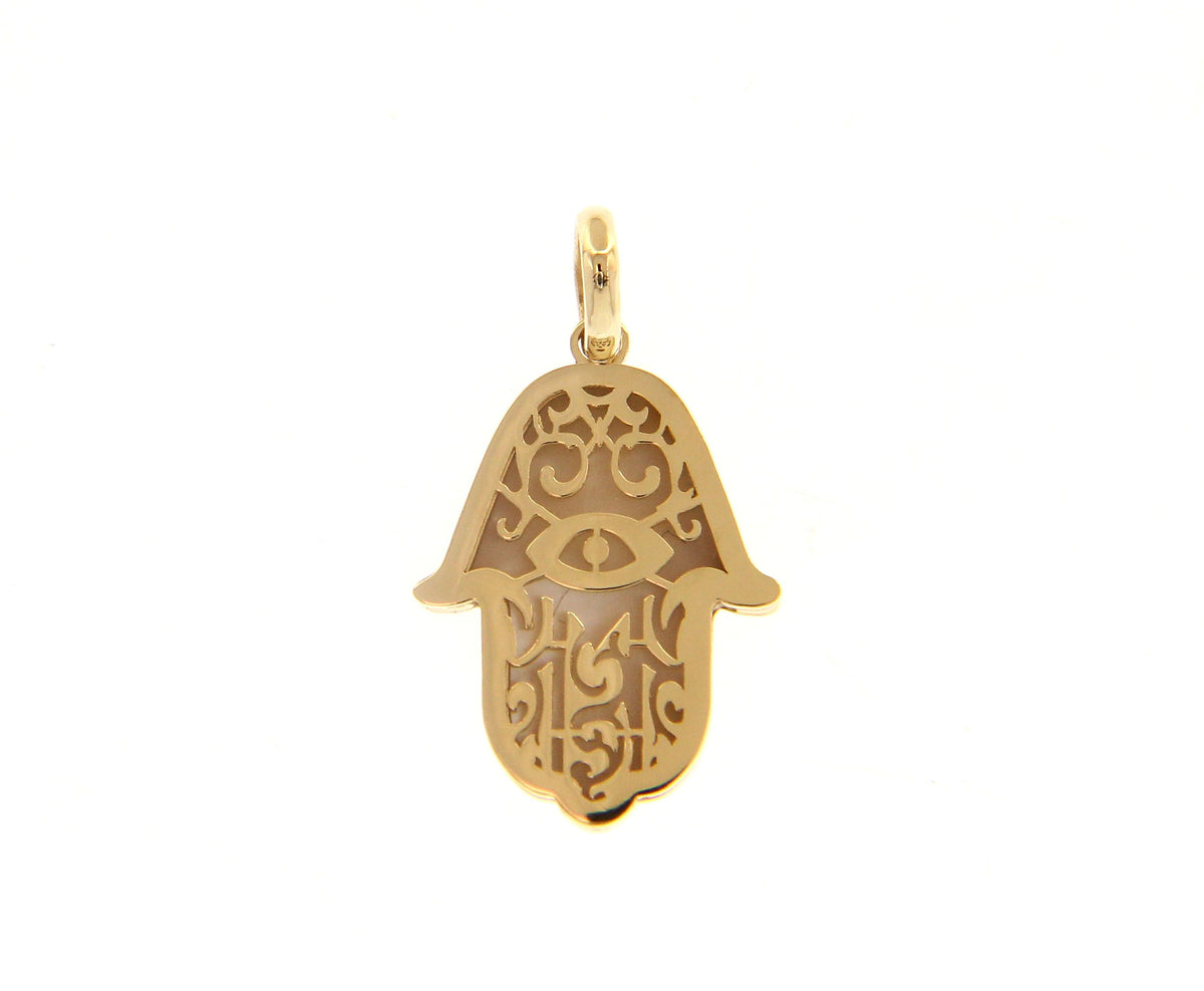 Hand of Fatima Pendant in 18kt Yellow Gold and Mother of Pearl
