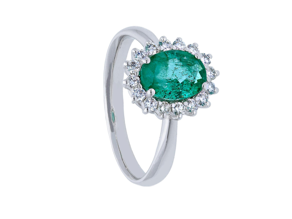 Maiocchi Milano White Gold Ring with Diamonds and Emerald ct 1.10