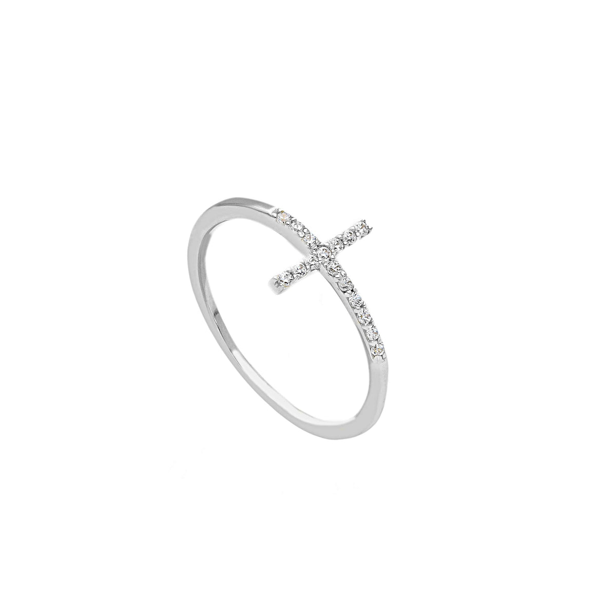 Cross Ring in 18kt White Gold and Zircons