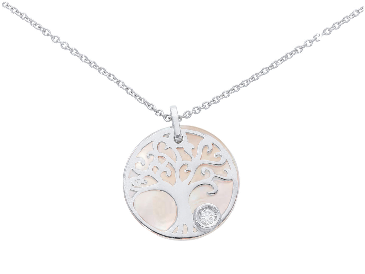 Tree Necklace in 18kt White Gold with Diamond and Mother of Pearl