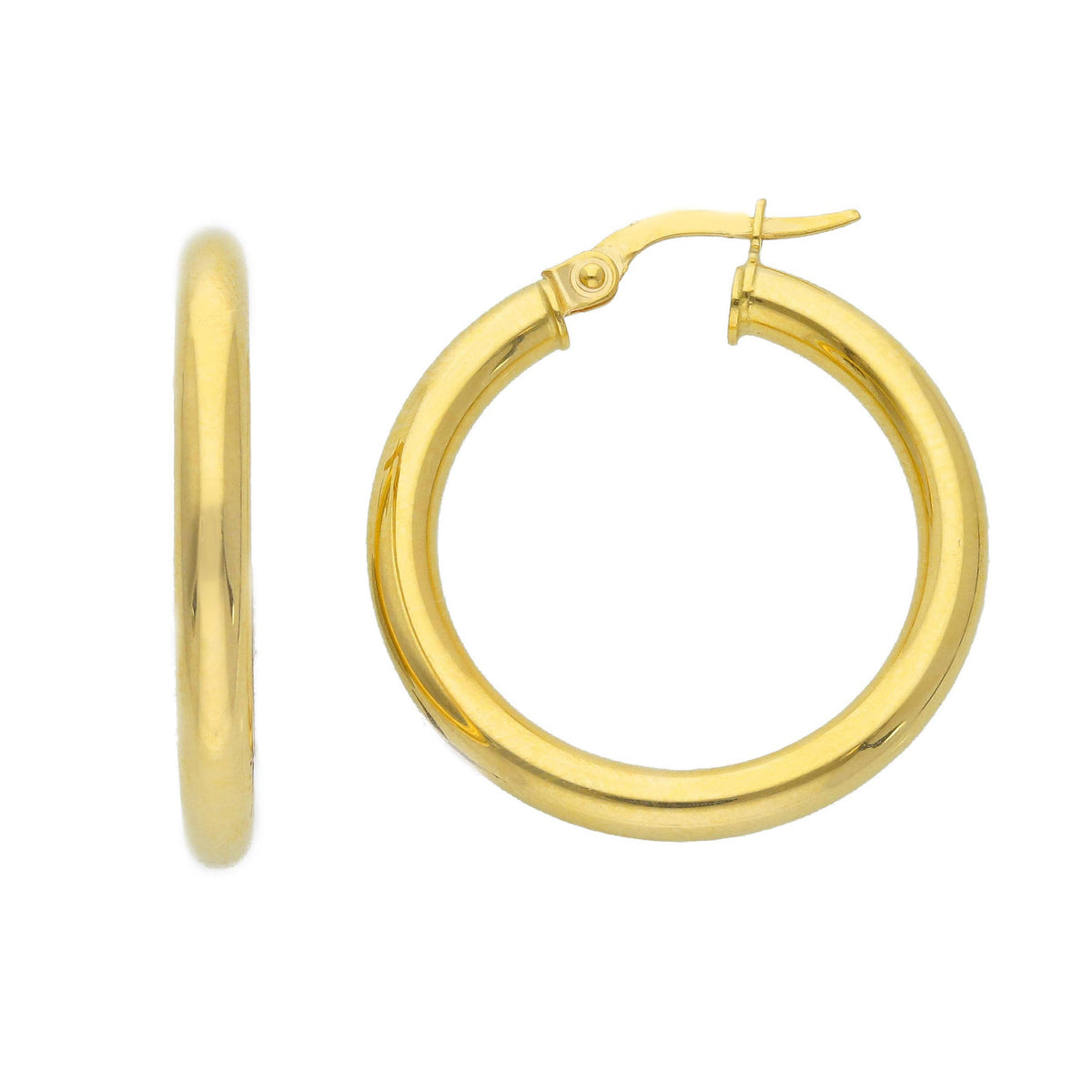 9kt Yellow Gold Hoop Earrings Section 3 mm Diameter 20 mm
