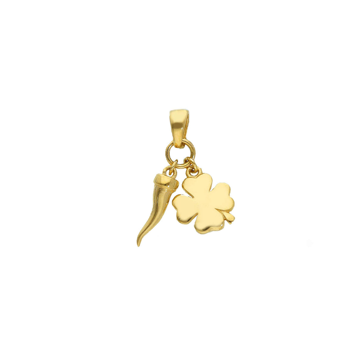 Four-leaf clover and croissant pendant in 18kt yellow gold