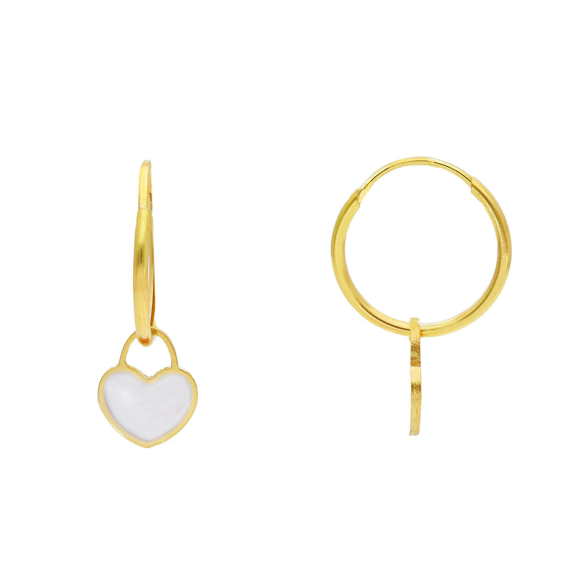 Maiocchi Gold Orecchini a Cerchio con Cuore Oro Giallo 18kt e Madreperla