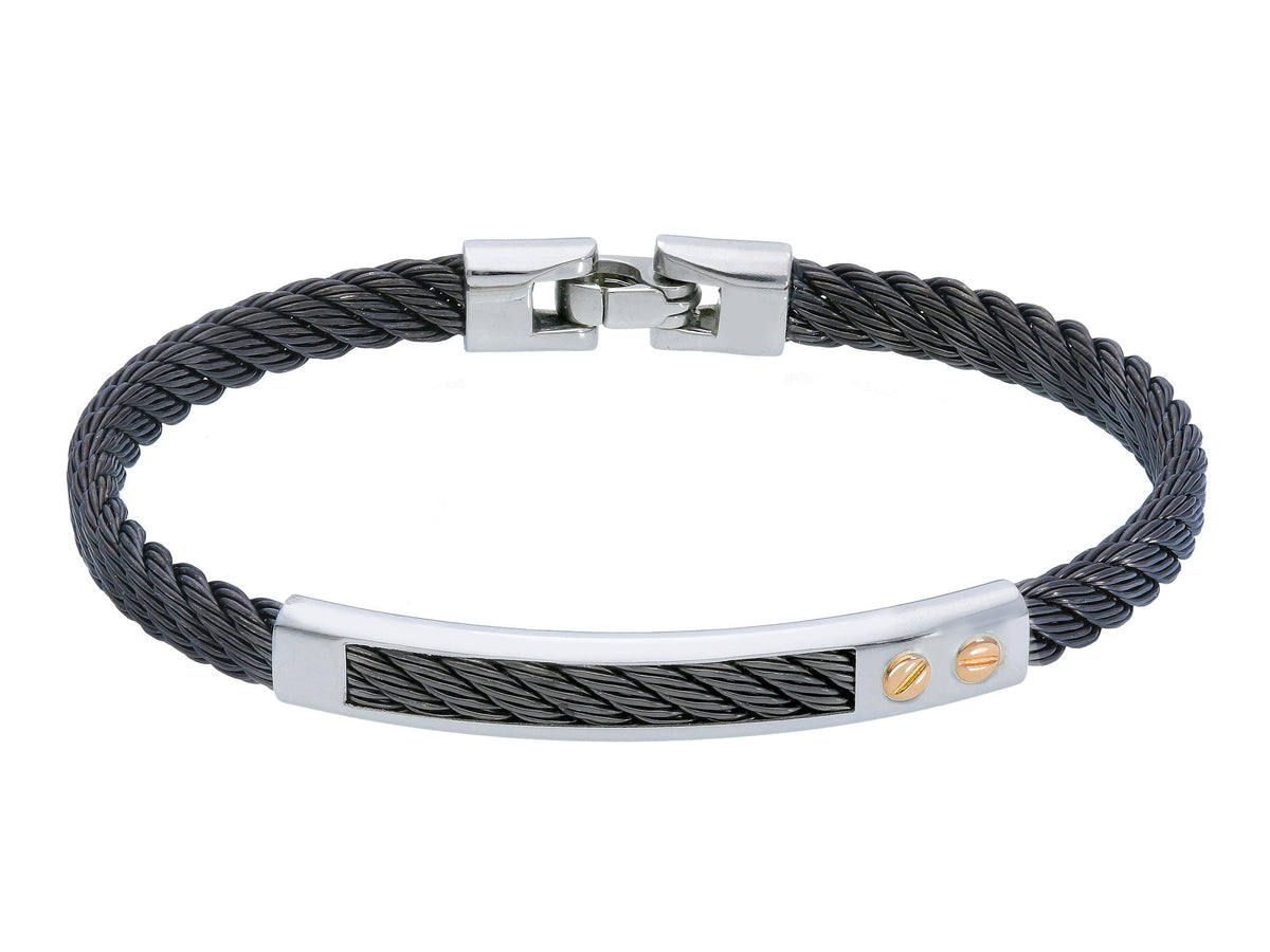 Burnished Steel Bracelet With 18kt Rose Gold Screws