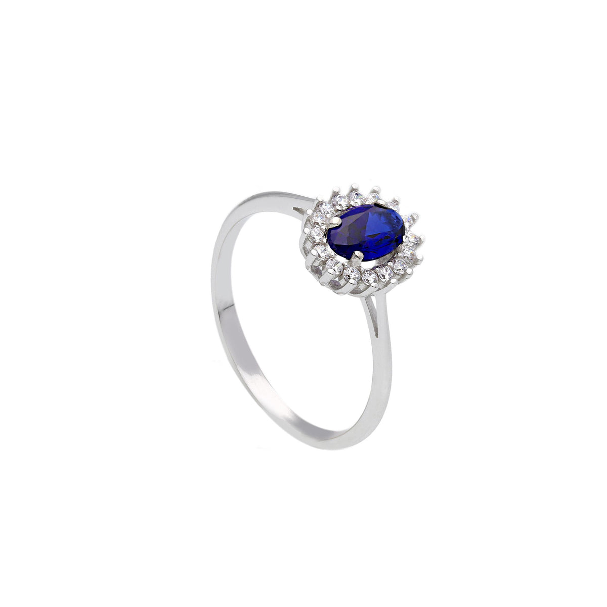Maiocchi Milano Anello in Oro Bianco 18kt Zirconi e Cristallo Blu