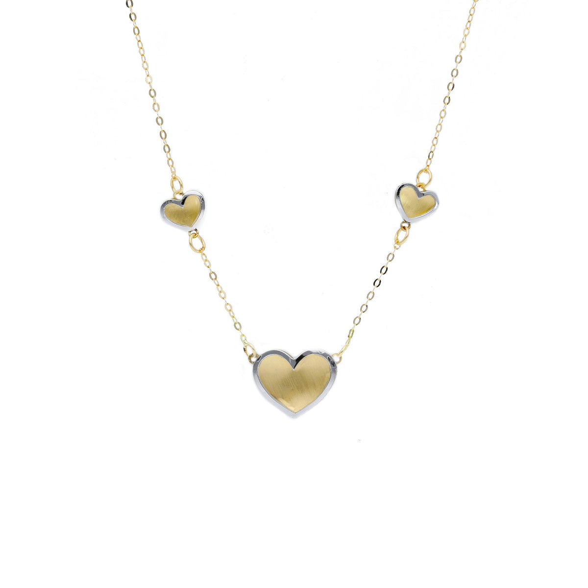 Maiocchi Gold Necklace in 18kt Yellow and White Gold and 3 Hearts