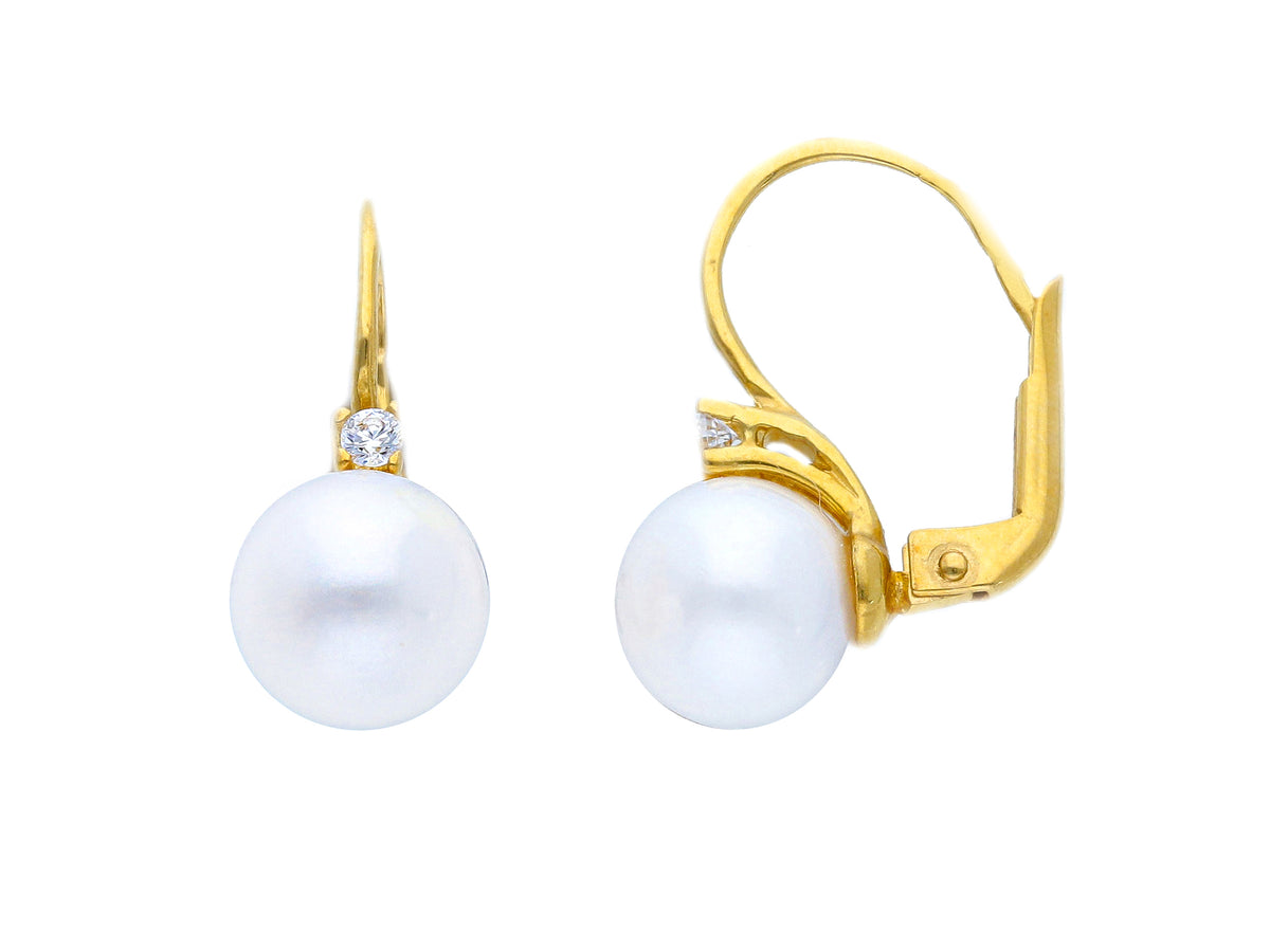 Maiocchi Gold Orecchini a Monachella Oro Giallo 18kt e Perla Fresh Water 8,5 x 9 MM e Zirconi