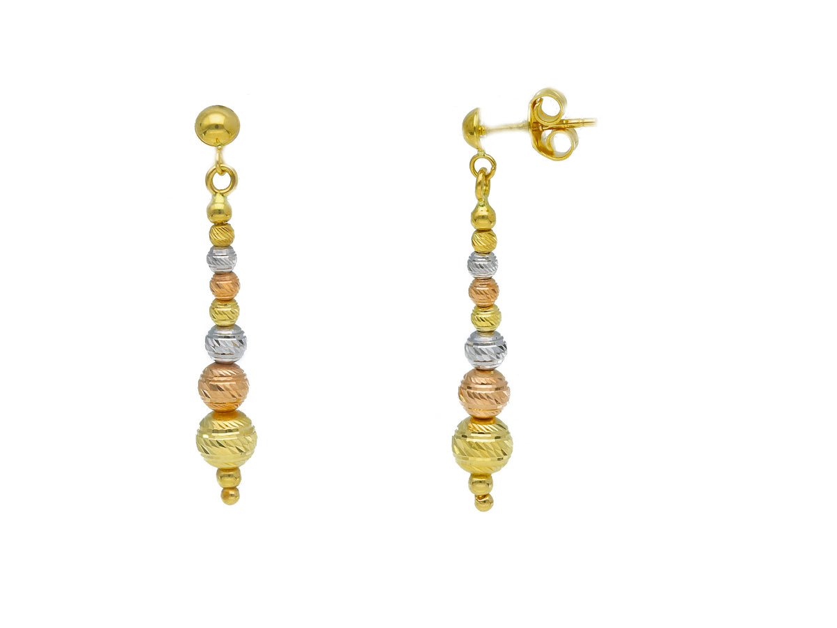 Maiocchi Gold Pendant Earrings with 18kt 3 Color Gold Balls