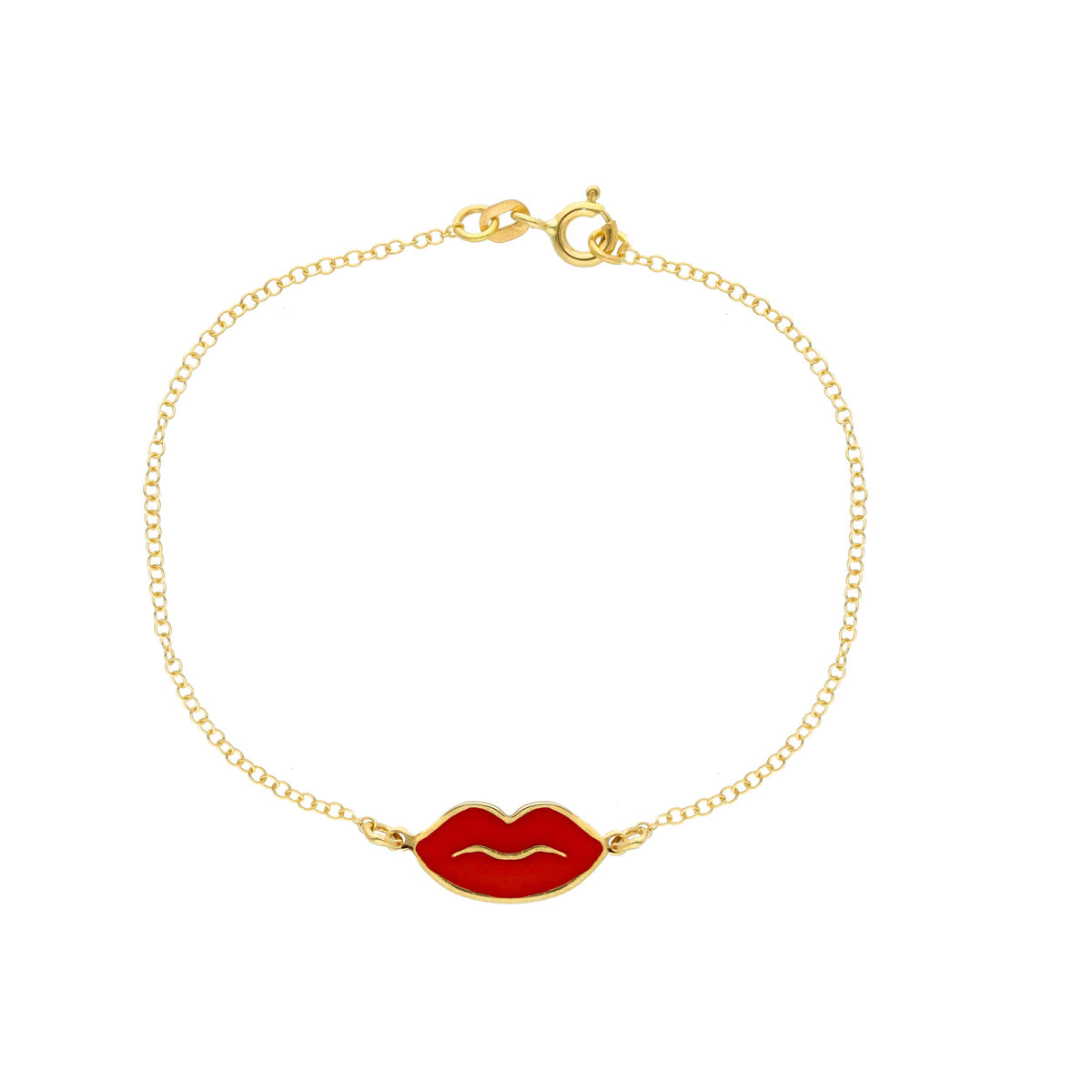 Lips Bracelet in 18kt Yellow Gold and Enamel
