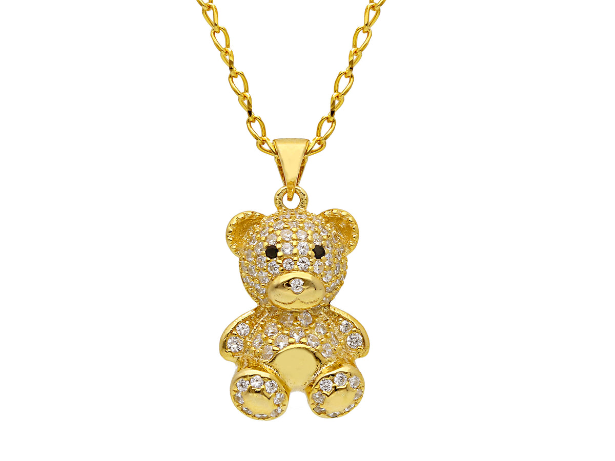 Maiocchi Silver Bear Necklace in Gold-Tone Silver and Zircons