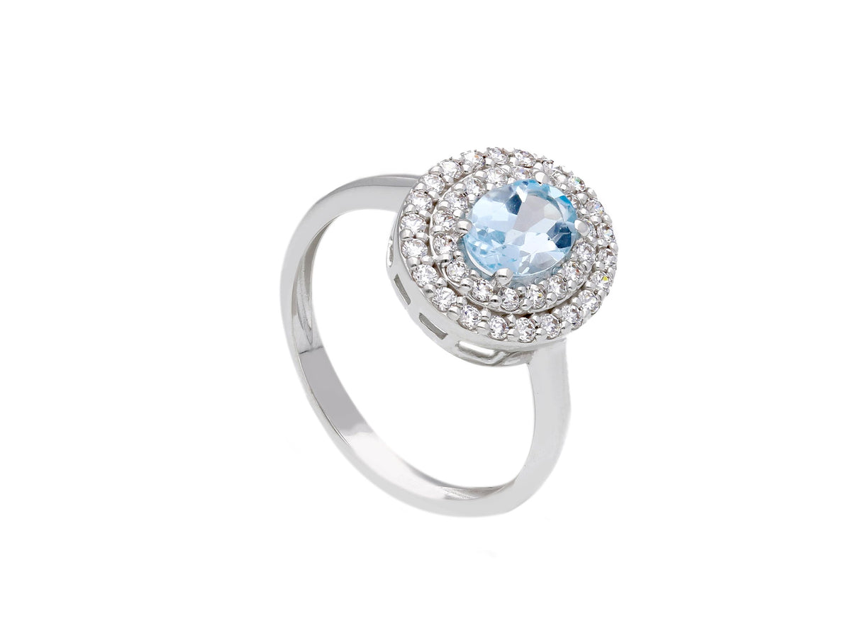 Maiocchi Gold Anello Oro Bianco 18kt e Topazio Azzurro e Zirconi