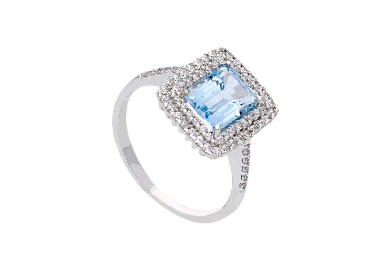 Maiocchi Gold Anello Oro Bianco 18kt e Topazio Azzurro e Zirconi