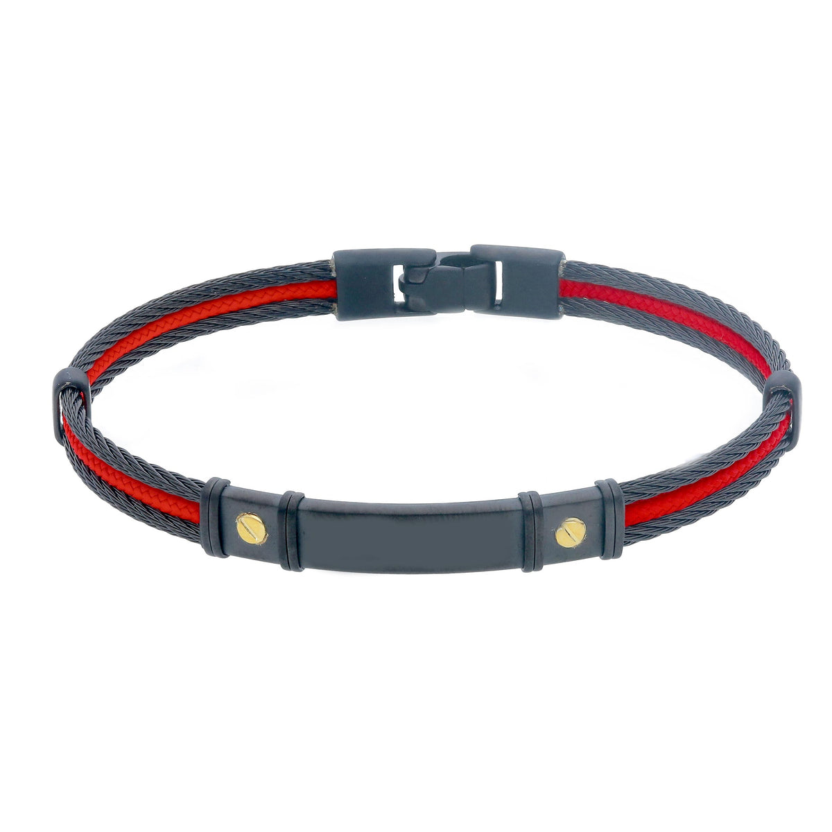 Bracciale Acciaio PVD Rosso e Nero Con Viti In Oro Giallo 18kt