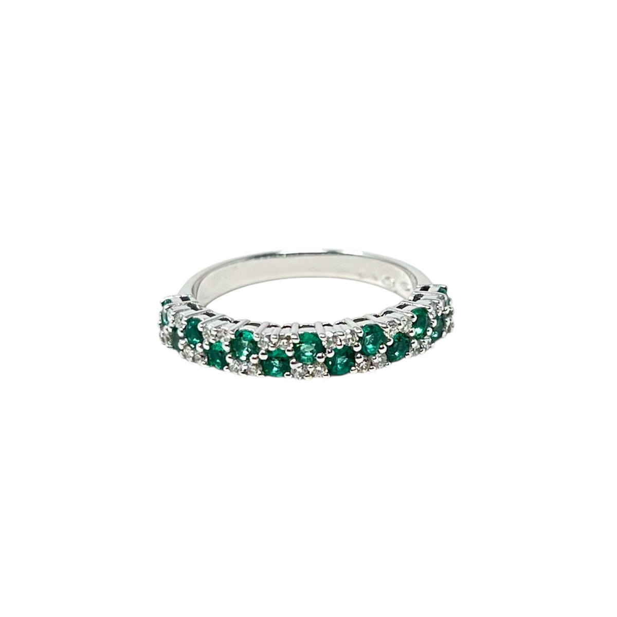 Quaglia Anello Oro Bianco Diamanti e Smeraldi H330