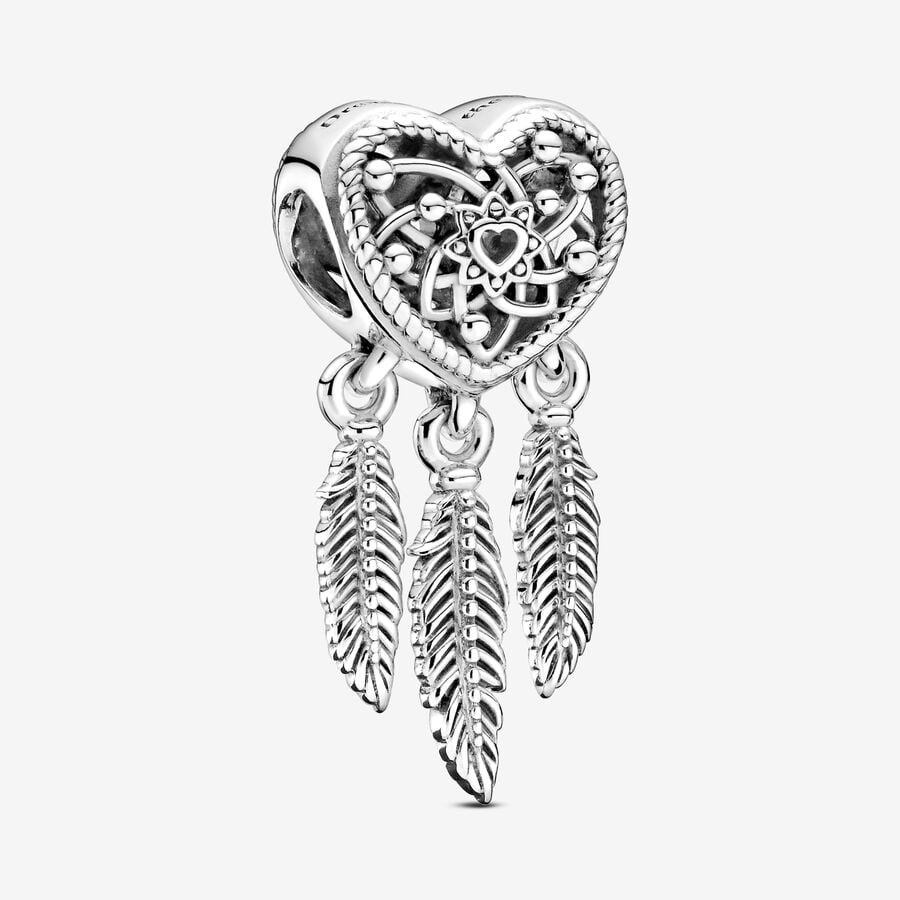 Pandora Charm Openwork Dream Catcher Heart Three Feathers 799107C00