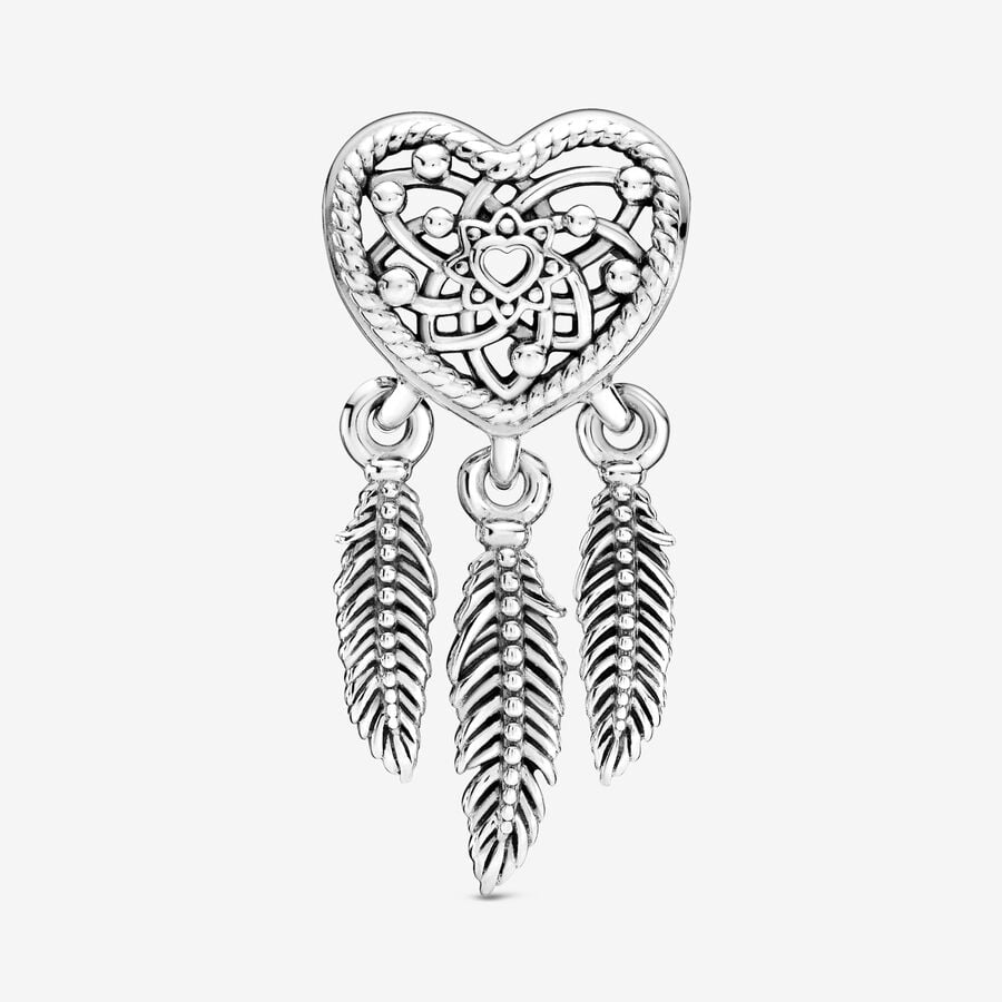Pandora Charm Openwork Dream Catcher Heart Three Feathers 799107C00