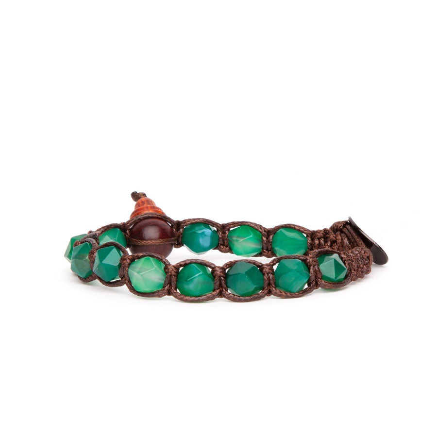Tamashii Diamond Cut Striped Green Agate Bracelet BHS911-140