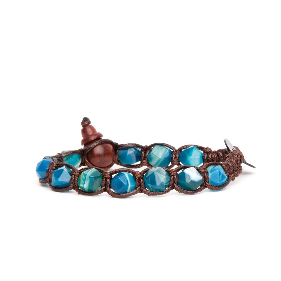 Tamashii Diamond Cut Striped Blue Agate Bracelet BHS911-141